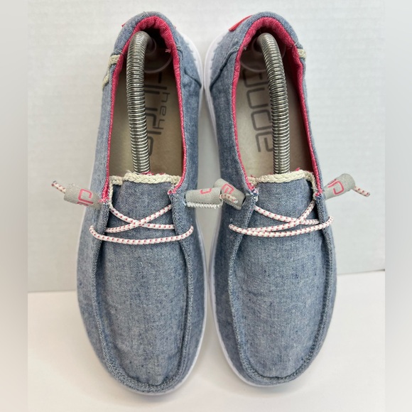 HEY DUDE WOMEN'S WENDY CHAMBRAY BRAID-INDIGO SHOES Sz 10 LIKE New No Box - Picture 11 of 16